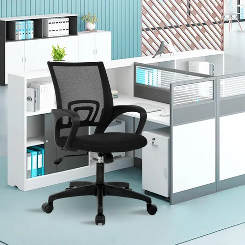 Miniatura 6 de HHS Silla de oficina ergonómica, silla de escritorio de malla con respaldo medio, silla de computadora con soporte lumbar, silla ejecutiva con Negro