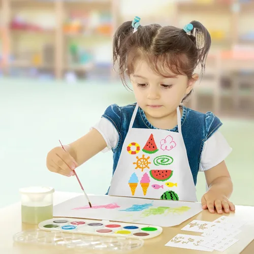 Miniatura 6 de Morcheiong Juego de delantales para niños de 36/72 piezas, delantales de pintura para niños con bolígrafo de colores y plantilla de manualidades
