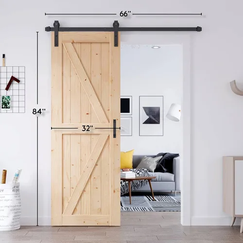 Miniatura 8 de EaseLife - Puerta corrediza estilo granero de 32.0 x 84.0 in con kit de herrajes para puerta de granero de 5.5 pies y asa incluida, montaje DIY