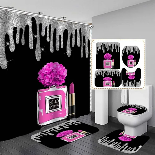 Miniatura 12 de Camille&Andrew - Juego de 4 cortinas de ducha con pestañas, color plateado brillante y glamuroso, maquillaje moderno, para niñas adolescentes