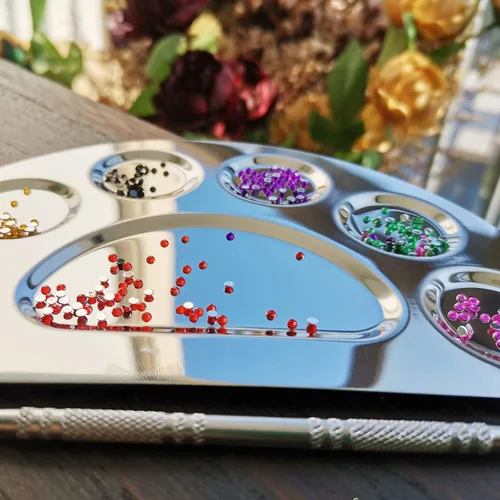 Miniatura 5 de Paleta de maquillaje de acero inoxidable, paleta cosmética de 6 pozos con espátula para arte de uñas, sombra de ojos, mezcla, base, pintura
