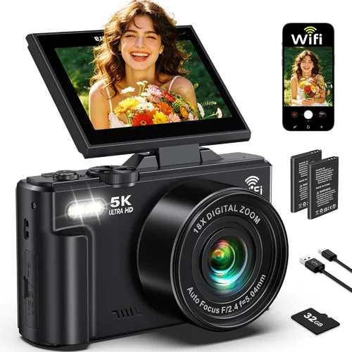 Miniatura 9 de Cámara digital 5K para fotografía - Cámara WiFi de 75MP para YouTube - Cámaras digitales UHD 18X Zoom con pantalla abatible de 3 pulgadas 180°