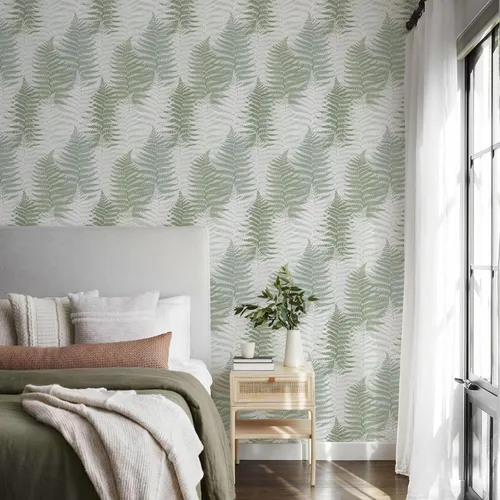 Miniatura 9 de JiffDiff Papel tapiz autoadhesivo con textura de helechos botánicos de 17.73 x 118.1 pulgadas, papel de pared temporal autoadhesivo para baño