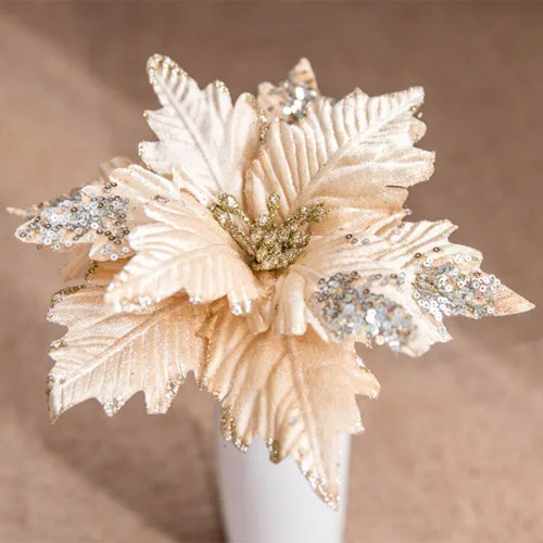 Miniatura 2 de 6 adornos para árbol de Navidad con purpurina para árbol de Navidad, flores artificiales de Navidad, accesorios florales, flores de franela