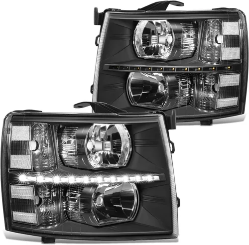 Miniatura 8 de DNA MOTORING HL-HPL-CSIL07-G2-BK-CL1 - Faro delantero de proyector DRL de doble LED compatible con Chevy Silverado 2007-2014, negro/transparente