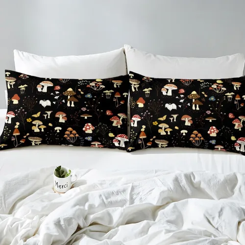 Miniatura 5 de Erosebridal Juego de sábanas de hongos para cama individual, diseño de hongos de dibujos animados, diseño de mariposas kawaii, plantas botánicas