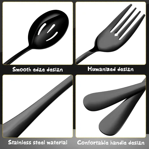 Miniatura 3 de Thenshop Juego de 30 utensilios de servir de acero inoxidable que incluye cucharas grandes, cucharas ranuradas, tenedores, cucharón de sopa, tarta