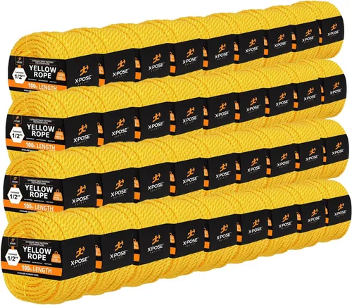 Miniatura 72 de Cuerda de polipropileno trenzado amarilla, 1/2 pulgada de grosor x 50 pies de largo, cuerdas de polietileno resistentes para uso en exteriores