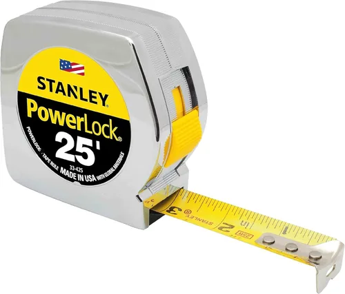 Miniatura 3 de Stanley 33425 Powerlock II Cinta Métrica de Retorno Automático, 1 pulgada x 25 pies, Cromo/Amarillo