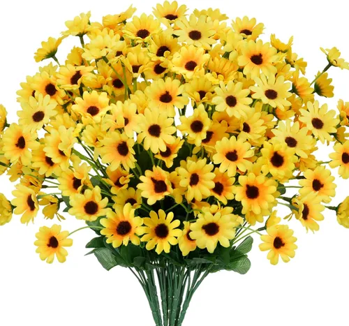 8 paquetes de girasoles artificiales de seda, mini girasoles de seda, flores amarillas falsas, margaritas gerberas, flores para interiores y