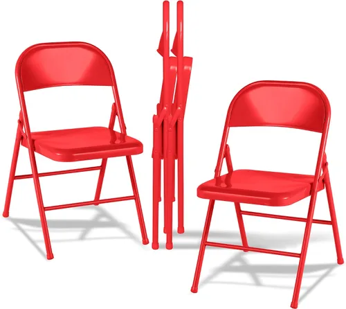 Miniatura 8 de VECELO Paquete de 8 sillas plegables con marco de metal, asiento de acero con triple soporte para oficina en casa, ahorro de espacio sin montaje