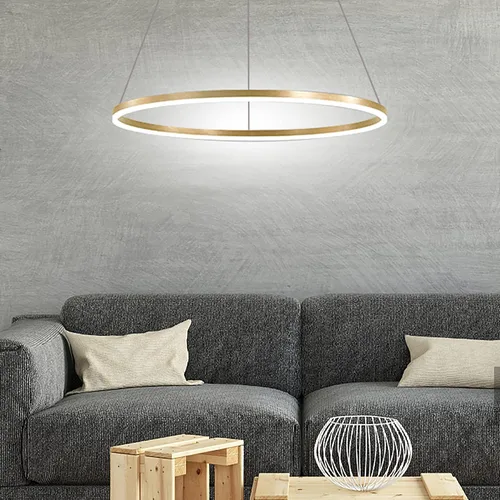 Miniatura 9 de LightInTheBox Moderno candelabro LED con anillo, 23.6 pulgadas, lámpara colgante de halo circular, minimalista, regulable, luz colgante de metal