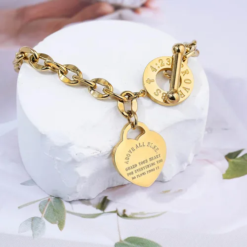 Miniatura 5 de MY FAVORITE DRAWER - Pulsera de corazón para mujer, delicada pulsera de cadena chapada en oro y plata, de acero inoxidable, ajustable, linda pulsera