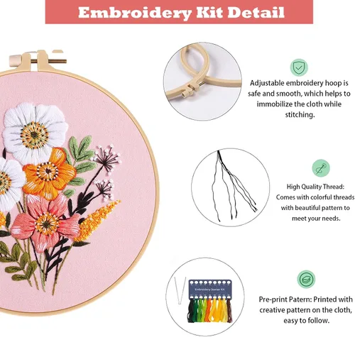Miniatura 8 de GLTAYLMY Kit de bordado con patrón de mariposa para adultos principiantes, kits de punto de cruz con 1 aro de bordado de plástico, agujas e hilos