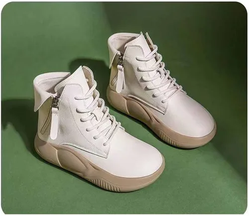 Miniatura 4 de MSYINGL Botas Martin de suela gruesa para mujer, zapatos mecedores de cuero, zapatos de caña alta con cordones, zapatos cortos casuales