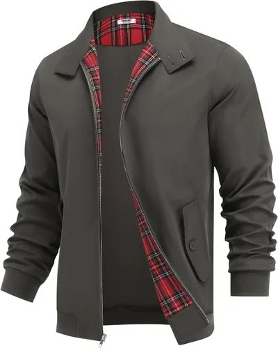 COOFANDY - Chaquetas ligeras para hombre, chaqueta casual de estilo cortavientos con cremallera, cuello parado, chaqueta de golf elegante para