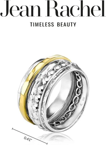 Miniatura 5 de 925 Sterling Silver14K Gold Plated Silver Spinner Ring Unisex, Bold Hammered BeadedFreshwater Pearl Floral Etched and Hammered, Oxidized