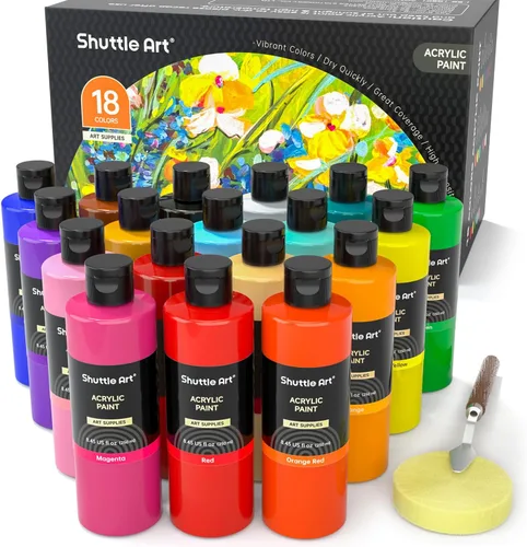 Miniatura 9 de Pintura acrílica Shuttle Art, juego de botellas grandes de pintura acrílica de 15 colores, 473 ml/16 oz cada una, pigmentos ricos, alta viscosidad