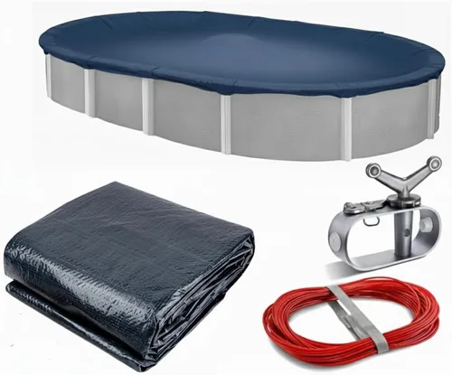 Winter Block Cubierta de Invierno para Piscina Sobre el Suelo, Se Adapta a Ovalada de 12' x 18', Azul Sólido – Incluye Cabrestante y Cable para