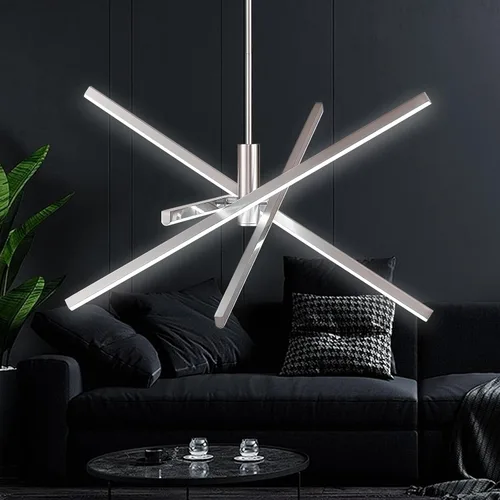 Candelabro LED moderno de níquel, 4 luces regulables, iluminación colgante de techo para comedor, sala de estar, cocina, isla, dormitorio, 4