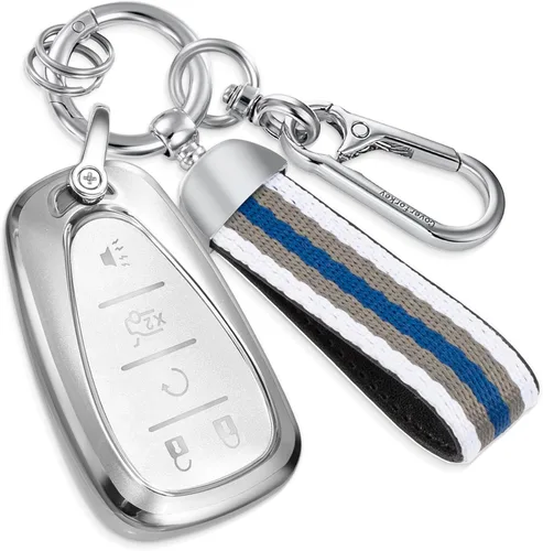 Miniatura 19 de Funda para llavero GMC con llavero de cuerda trenzada de metal antipérdida, exquisita funda suave para Tahoe Acadia Terrain Yukon Yukon XL Silverado