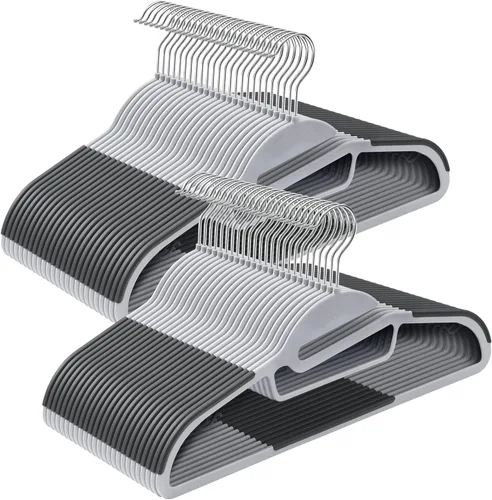 SONGMICS UCRP41G-50 - Paquete de 50 percheros de plástico resistente, apertura en forma de S, ahorro de espacio, gancho giratorio de 360º, 16.3