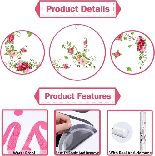 Miniatura 6 de PLIGREAT Calcomanías de pared de vides de flores, calcomanías de pared para despegar y pegar, vinilo extraíble colorido adhesivo de pared para sala