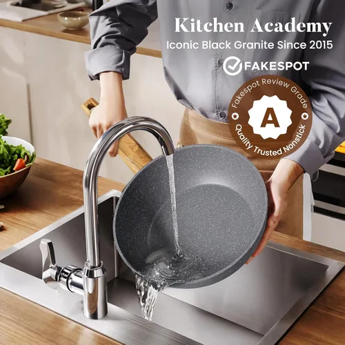 Miniatura 5 de Kitchen Academy Juego de ollas y sartenes de granito antiadherentes, juego de utensilios de cocina antiadherentes de 17 piezas, juego de sartenes