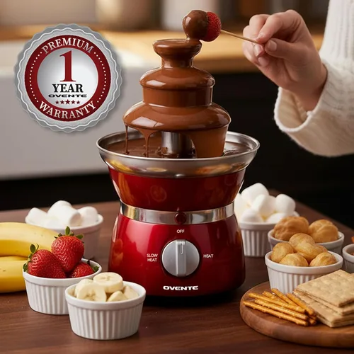 Miniatura 8 de OVENTE Máquina de fuente de fondue de chocolate de 3 niveles, mini calentador eléctrico de acero inoxidable para fiestas, queso derretido, licores