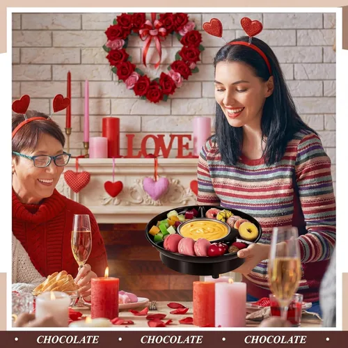 Miniatura 3 de Lallisa Juego de ollas de fondue eléctricas, kit de fondue de chocolate, máquina de fondue eléctrica, bandejas de servir desmontables con 4