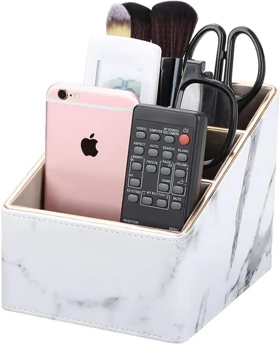 Miniatura 10 de KINGFOM Organizador de 3 ranuras de cuero sintético PU para control remoto, caja de almacenamiento de artículos diversos para el hogar