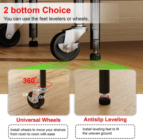 Miniatura 4 de PayLessHere Estante de alambre de 6 niveles con ruedas 48 x 18 x 82 pulgadas Negro Estantes ajustables Estantes de almacenamiento de alta