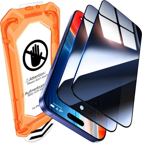 UniqueMe Protector de pantalla de privacidad para iPhone 16 / iPhone 15 – [Grado militar inastillable y dureza 9H+] Protector de pantalla de vidrio