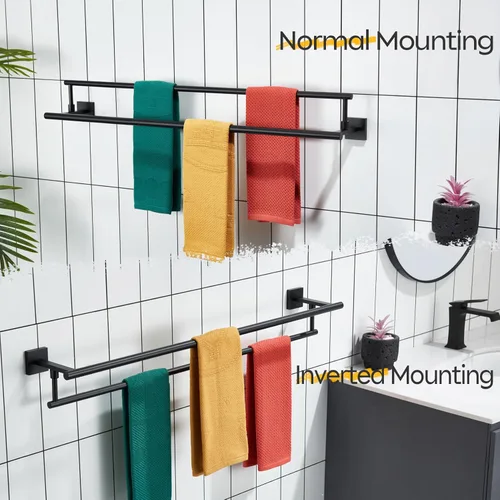Miniatura 4 de KOKOSIRI Toalleros de baño de 36 pulgadas, rieles dobles para toallas, portatollas negro mate extralargo para cocina, inodoro, acero inoxidable