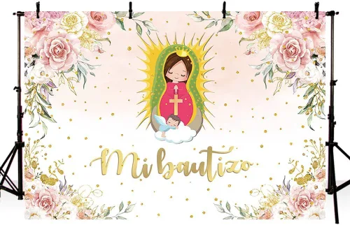 Miniatura 2 de MEHOFOND Telón de fondo de bautismo Mi Bautizo de 8 x 6 pies, acuarela, rosa, floral, hierba de las pampas, fondo de baby shower, fondo de baby