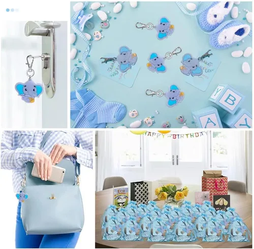 Miniatura 7 de Juego de 50 llaveros de elefante para baby shower, recuerdos de fiesta temática de elefante, suministros de fiesta de cumpleaños para niños y niñas