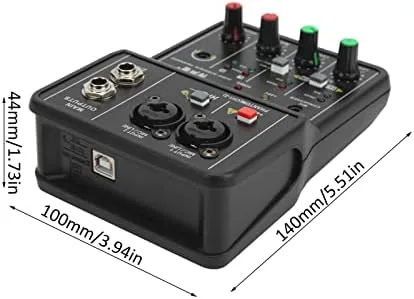 Miniatura 8 de Mezclador de audio de 2 canales, mini consola mezcladora DJ de audio de 2 canales con 16 bits, resolución de audio de 48 KHZ, fuente de alimentación