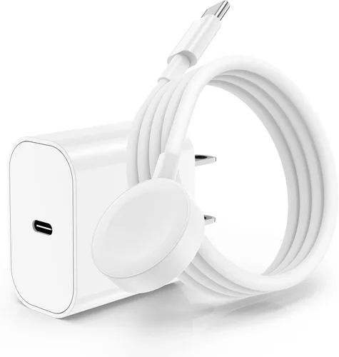 Cargador de Apple Watch con Bloque de Cargador Rápido USB C para iPhone, Cable Magnético de Carga Rápida para iWatch de 6 pies y Cargador Tipo C