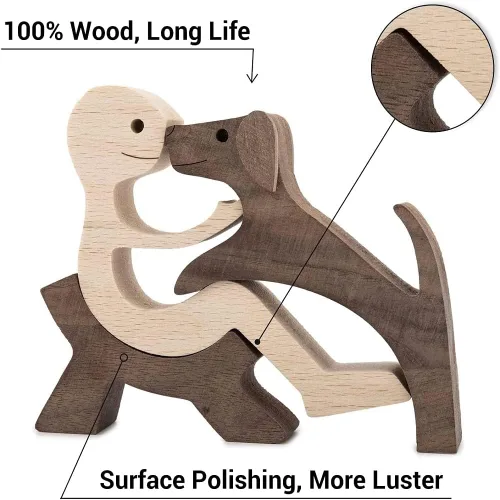 Miniatura 6 de Regalo único tallada a mano estatua de hombre y perro, estatua de madera humana de perro, escultura de madera para decoración de oficina en casa