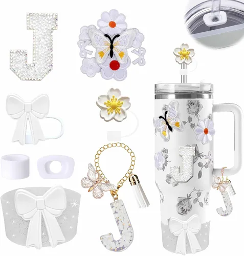 Miniatura 37 de 15 piezas de set de accesorios para vaso Stanley Cup 30oz 40oz con asa, incluye cubierta de pajita de silicona y bota, encanto de asa, encantos