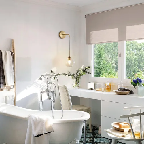 Miniatura 6 de Modo Lighting - Lámpara de pared moderna de mediados de siglo, minimalista, ajustable, de latón crudo, redonda, lámpara de lectura (pantalla ámbar)