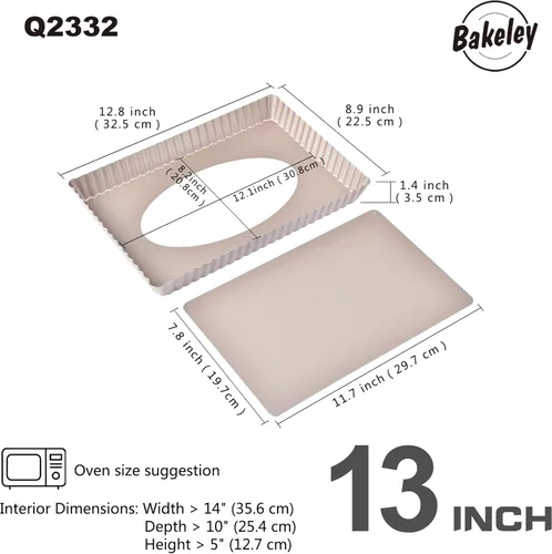Miniatura 2 de Sartén rectangular para tartas de 13 pulgadas con parte inferior suelta extraíble, antiadherente, oblongo para hornear en horno (dorado champán)