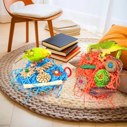 Miniatura 4 de KATUMO Juguetes para pájaros, paquete de 2 alfombrillas de hierba para pájaros, juguetes de pared para periquitos, cacatúas, conure, agapornis