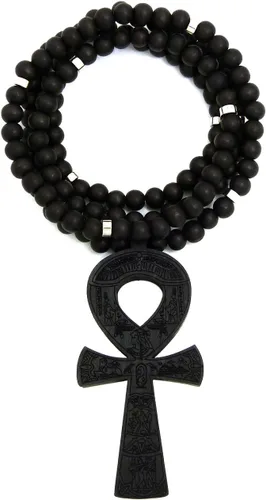 Fashion 21 Colgante Egipto Key of Life Ankh de 0.315in, 36 pulgadas, collar de cuentas de madera en tono negro, marrón, Madera, N A
