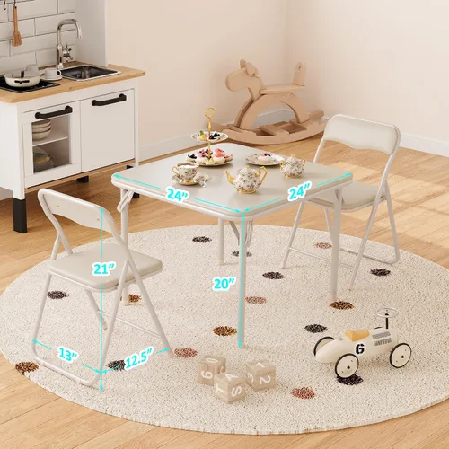 Miniatura 2 de Juego de 3 mesas y sillas plegables para tarjetas, mesa cuadrada portátil con 2 sillas acolchadas, sillas y mesas plegables para el hogar