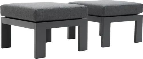 2 piezas otomanas de aluminio para patio al aire libre con cojines gruesos para todo tipo de clima, reposapiés, muebles de exterior, gris