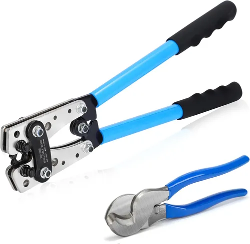 Miniatura 6 de Herramienta de prensado de terminales de cable de batería 10-1 AWG, engarzadora de alambre resistente para terminales de anillo de alambre