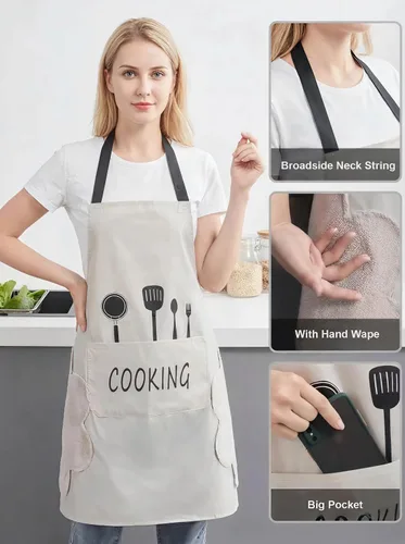 Miniatura 2 de Paquete de 2 delantales de cocina con toallita de mano, resistente a las gotas de agua con 2 bolsillos, delantales de cocina para mujeres y hombres