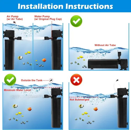 Miniatura 9 de Filtro U-V para acuario de 300 GPH para tanque de peces grande de 80-200 galones, potente bomba sumergible interna, máquina limpiadora de agua