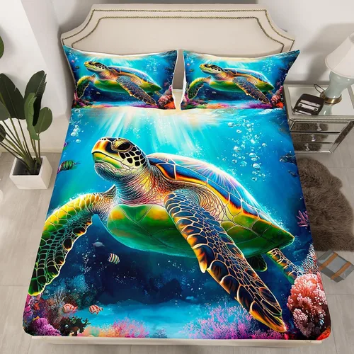 Miniatura 18 de Erosebridal Juego de sábanas bajeras de pulpo oceánico, tamaño individual, juego de ropa de cama temática de playa costera, decoración náutica